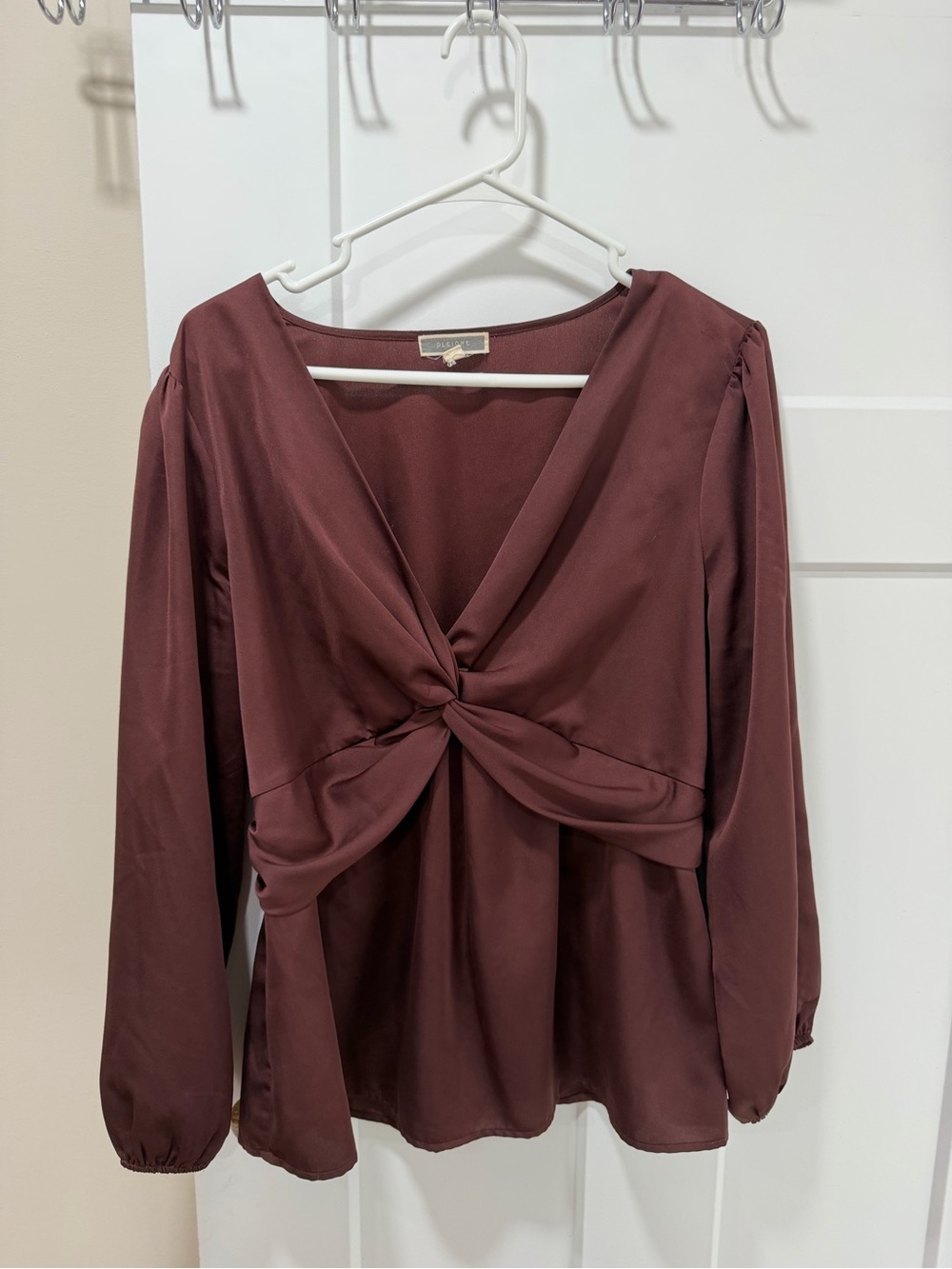 Pleione Twist-Knot Long Sleeve Blouse - Burgundy